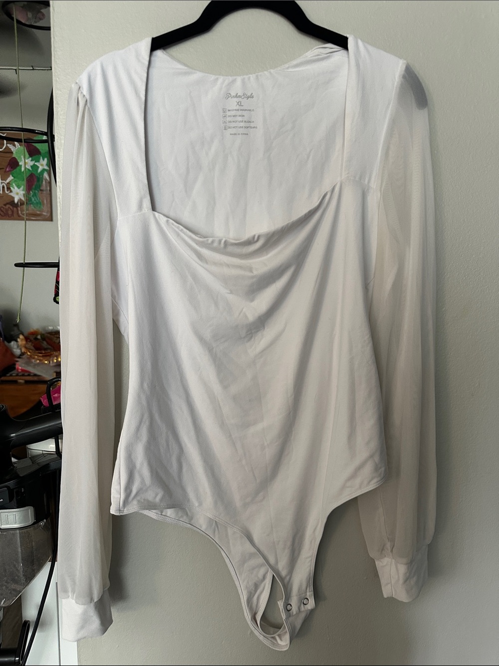 Amazon White Draped Long-Sleeve Bodysuit
